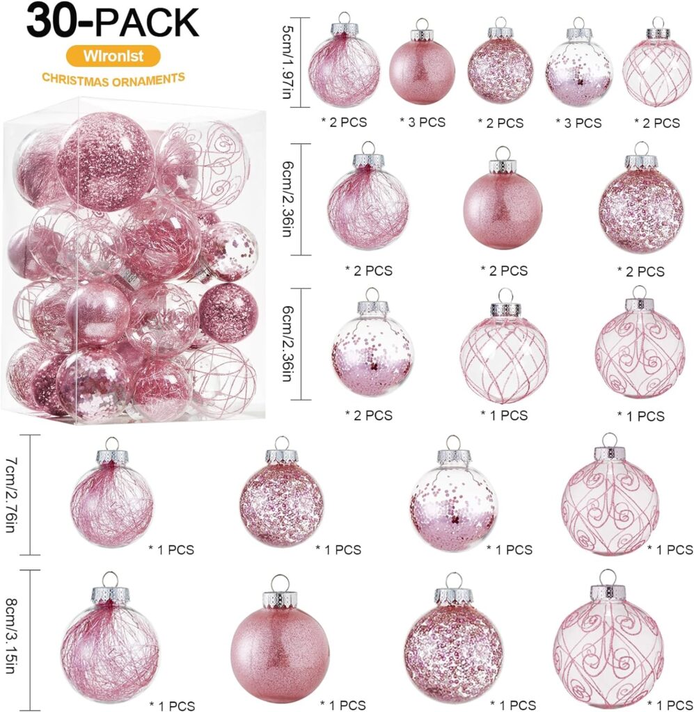 Wironlst Christmas Ball Ornaments Shatterproof Clear Large Plastic Hanging Ball Decorative Baubles Set with Stuffed Delicate Decorations (Multi-Size, Red)