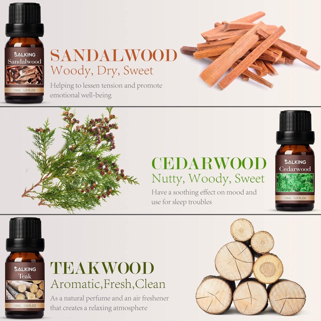 Woody Essential Oils Set for Men, Manly Fragrance Oils for Diffusers 6x10ml - Frankincense, Teakwood, Sandalwood, Cypress, Cedarwood, Patchouli, Aromatherapy Oils for Candle Making