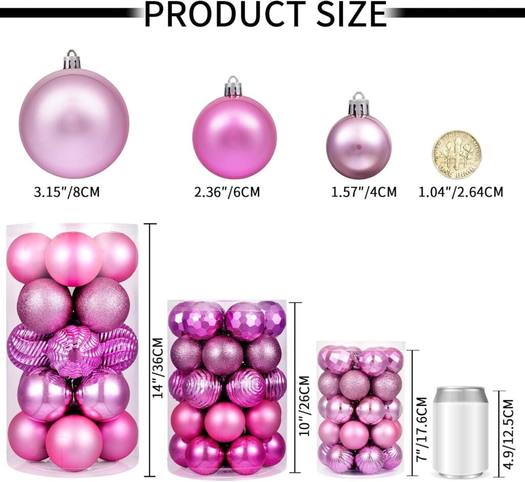 XmasExp 24ct Christmas Ball Ornaments Shatterproof Christmas Ornaments Set Decorations for Xmas Tree Balls 40mm/1.57 (1.57, Red)