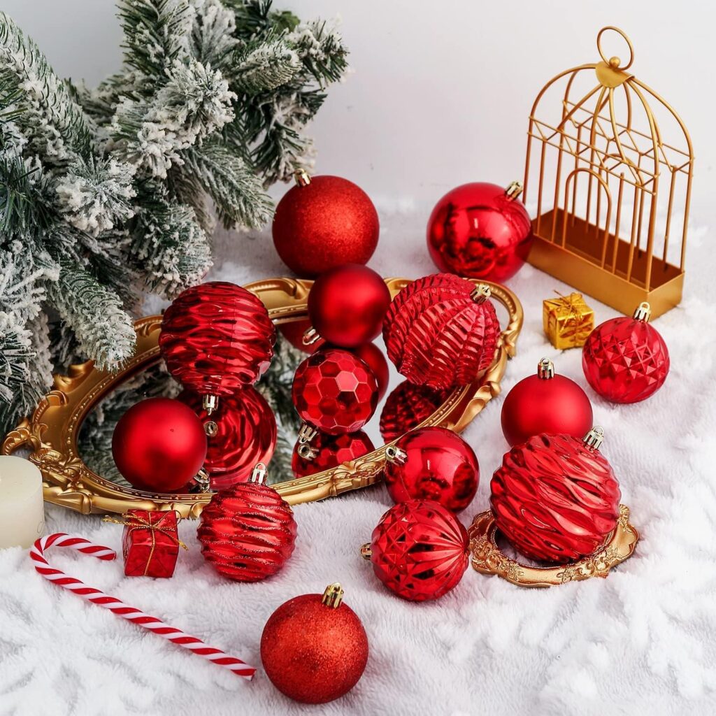 XmasExp 24ct Christmas Ball Ornaments Shatterproof Christmas Ornaments Set Decorations for Xmas Tree Balls 40mm/1.57 (1.57, Red)