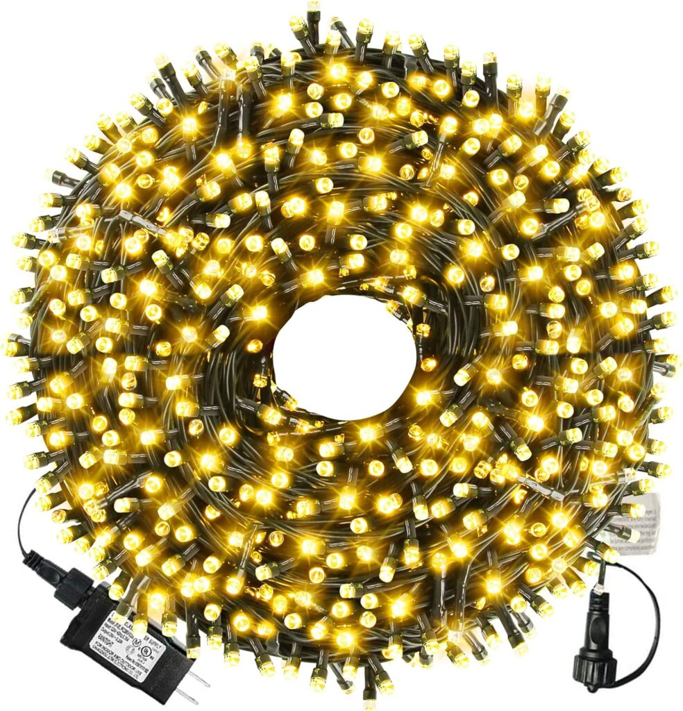 XTF2015 105ft 300 LED Christmas String Lights, End-to-End Plug 8 Modes Christmas Lights - UL Certified - Outdoor Indoor Fairy Lights Christmas Tree, Patio, Garden, Party, Wedding, Holiday (Warm White)