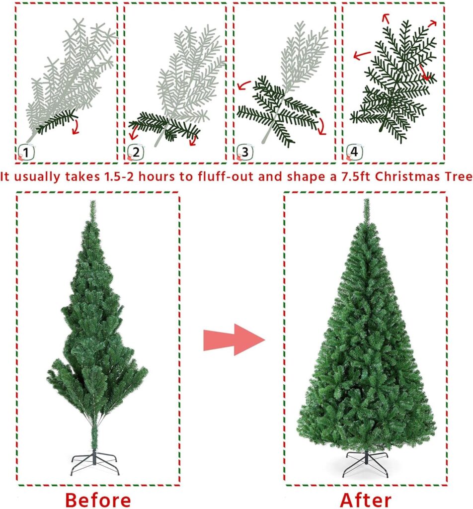 Yaheetech 6Ft Artificial Green Lifelike Christmas Pine Tree Artificial Christmas Tree Holiday Decoration with 1011 Branch Tips and Foldable Stand, Easy Assembly, Green