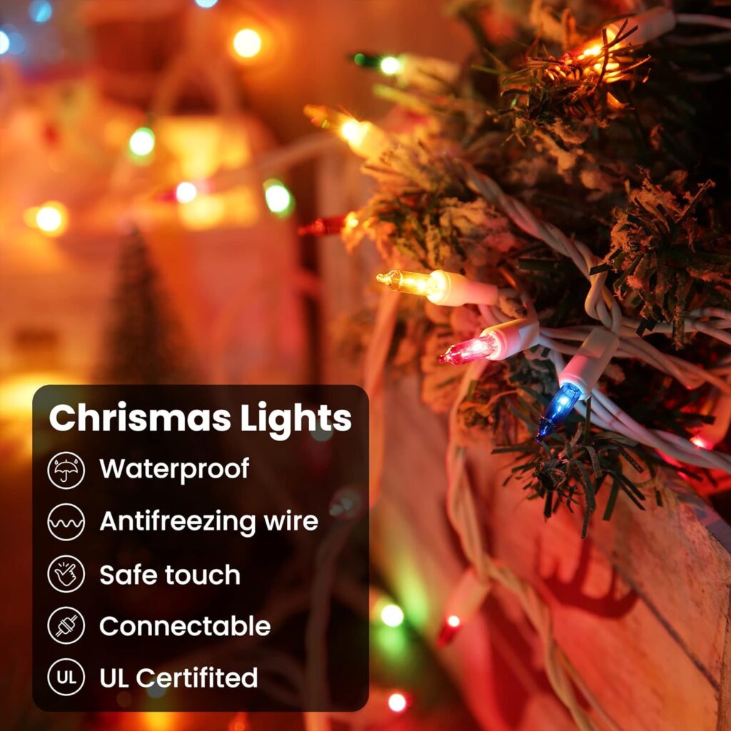 300-Count Multicolor Christmas Lights, 75ft Incandescent Bulb Mini String Lights Connectable, UL Certified Clear Christmas Tree Lights for Christmas Decorations, Home, Garden, Indoor  Outdoor Decor