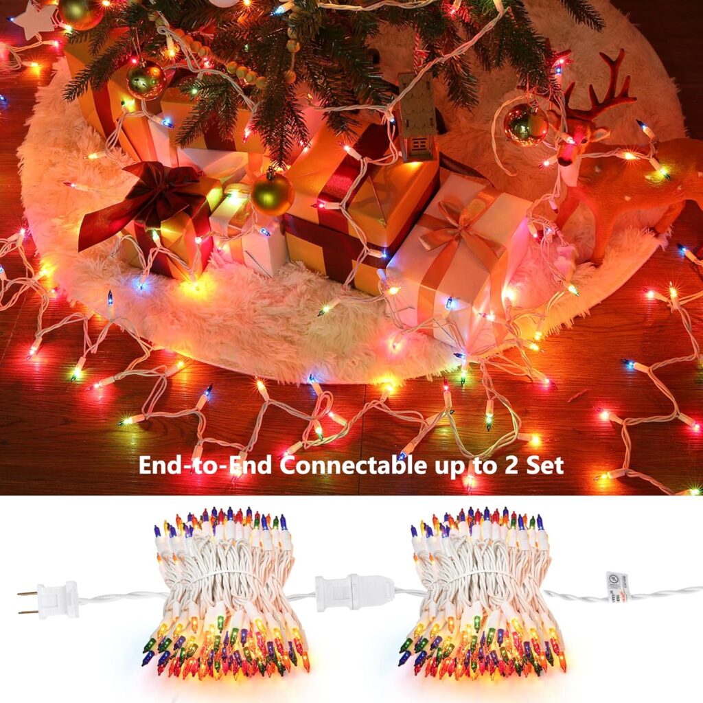 300-Count Multicolor Christmas Lights, 75ft Incandescent Bulb Mini String Lights Connectable, UL Certified Clear Christmas Tree Lights for Christmas Decorations, Home, Garden, Indoor  Outdoor Decor