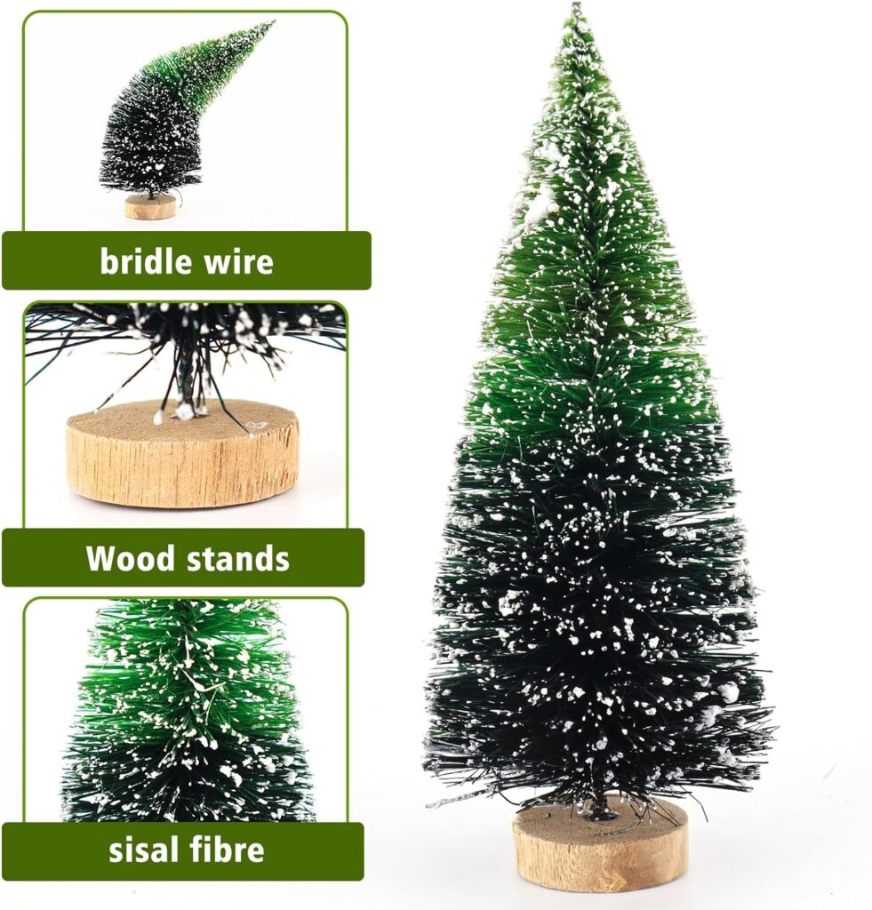 34Pcs Mini Christmas Trees - Artificial Christmas Tree Bottle Brush Trees with 5 Sizes, Snow Trees with Wooden Base for Christmas Decor Christmas Party (Grass Green)