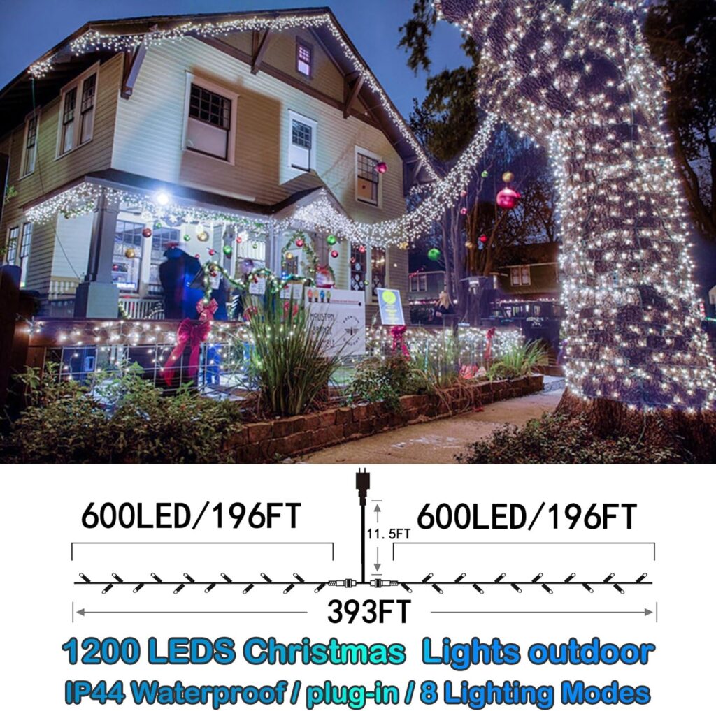 393FT Outdoor Christmas Lights 1200 LED Christmas Lights with 8 Modes Waterproof Led String Lights Plug In Christmas Decorations Outdoor Indoor for Holidays Party Wedding Xmas Home Decor multicolor