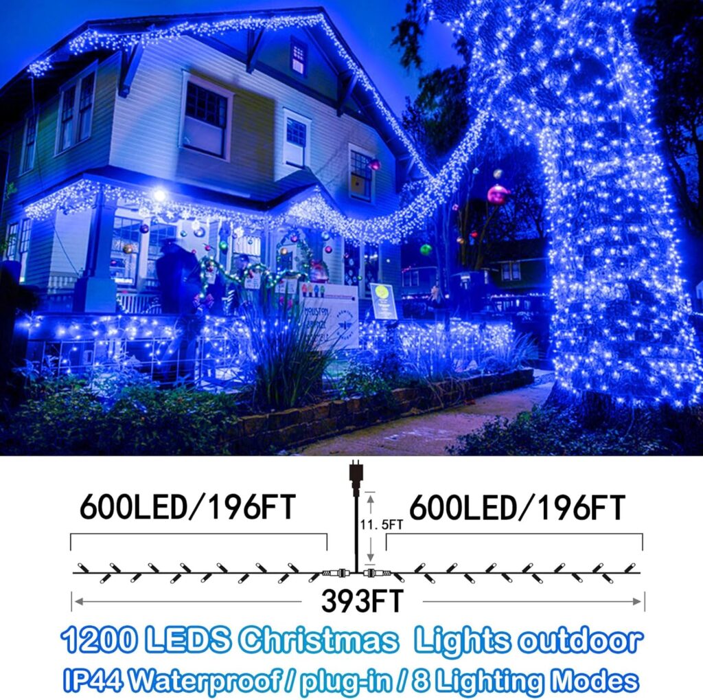 393FT Outdoor Christmas Lights 1200 LED Christmas Lights with 8 Modes Waterproof Led String Lights Plug In Christmas Decorations Outdoor Indoor for Holidays Party Wedding Xmas Home Decor multicolor