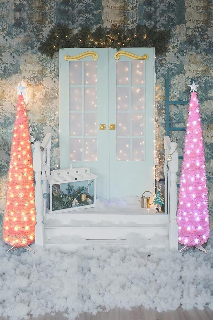 5 Ft Pop Up Christmas Tinsel Tree with Colorful LED Lights, Collapsible Pencil Christmas Tree with Remote  APP Control (Pink)