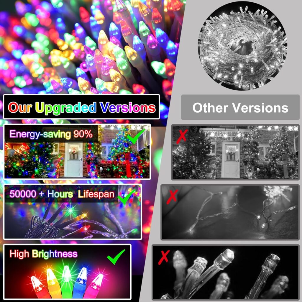 509FT Christmas Lights Outdoor 1350 LED Christmas Tree Decorations Lights with 8 Modes  Timer Memory, Plug in Clear Wire Waterproof LED Xmas Lights for Yard Trees Wedding Party Holiday (Multicolor)