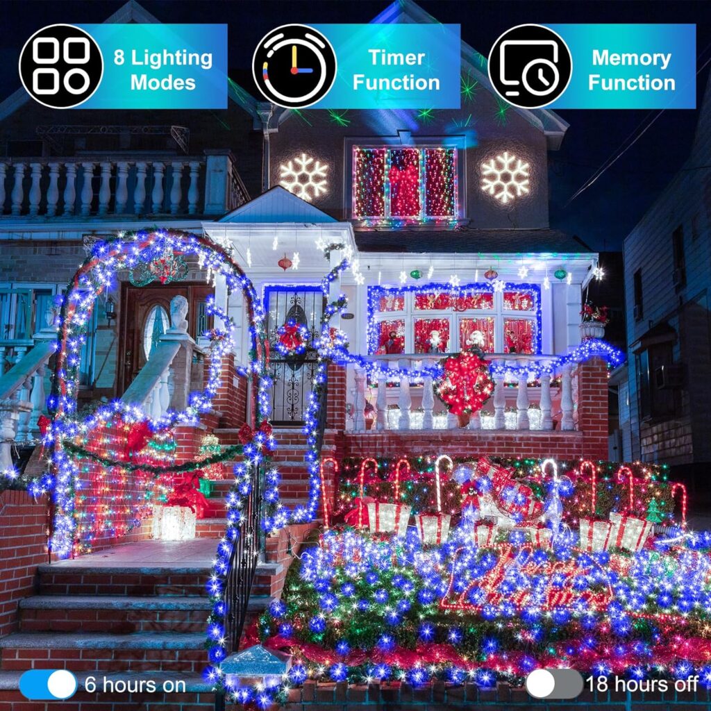 509FT Christmas Lights Outdoor 1350 LED Christmas Tree Decorations Lights with 8 Modes  Timer Memory, Plug in Clear Wire Waterproof LED Xmas Lights for Yard Trees Wedding Party Holiday (Multicolor)