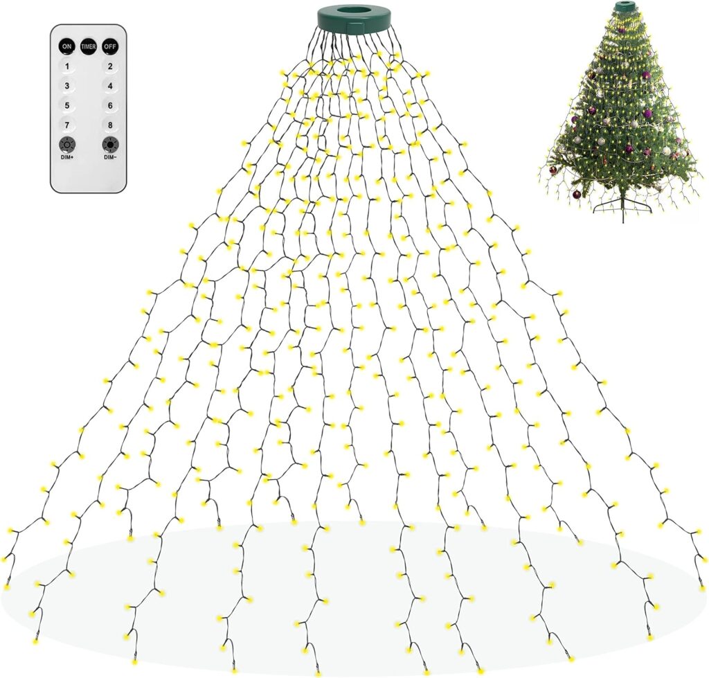 aneeway Christmas Tree Lights, 400 LED Christmas Lights with 8 Light Modes  Memory Function, 6.6FT x 16 String Lights with Timing Function  Remote Control for Christmas Decorations - Warm White