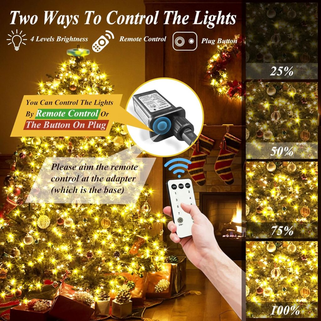 aneeway Christmas Tree Lights, 400 LED Christmas Lights with 8 Light Modes  Memory Function, 6.6FT x 16 String Lights with Timing Function  Remote Control for Christmas Decorations - Warm White