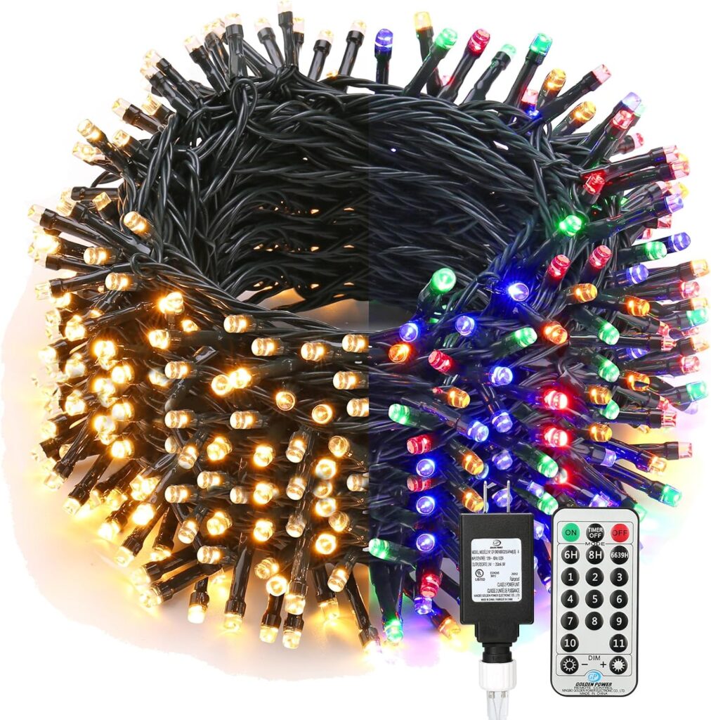 Brizled Christmas Lights, 344.16ft 1000 LED Color Changing Christmas String Lights with Remote, 11 Modes Christmas Tree Lights Warm White  Multicolor Xmas Light Green Wire for Xmas Home Wedding Party