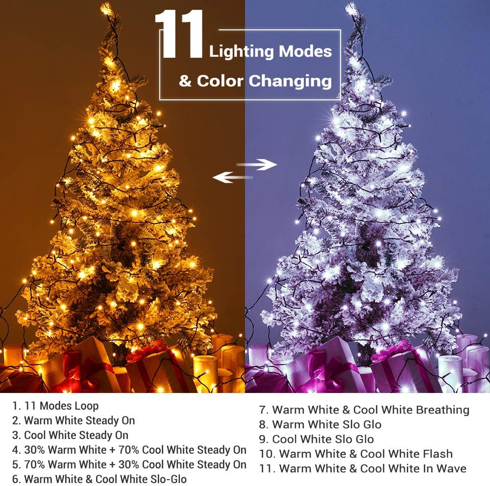 Brizled Christmas Lights, 344.16ft 1000 LED Color Changing Christmas String Lights with Remote, 11 Modes Christmas Tree Lights Warm White  Multicolor Xmas Light Green Wire for Xmas Home Wedding Party