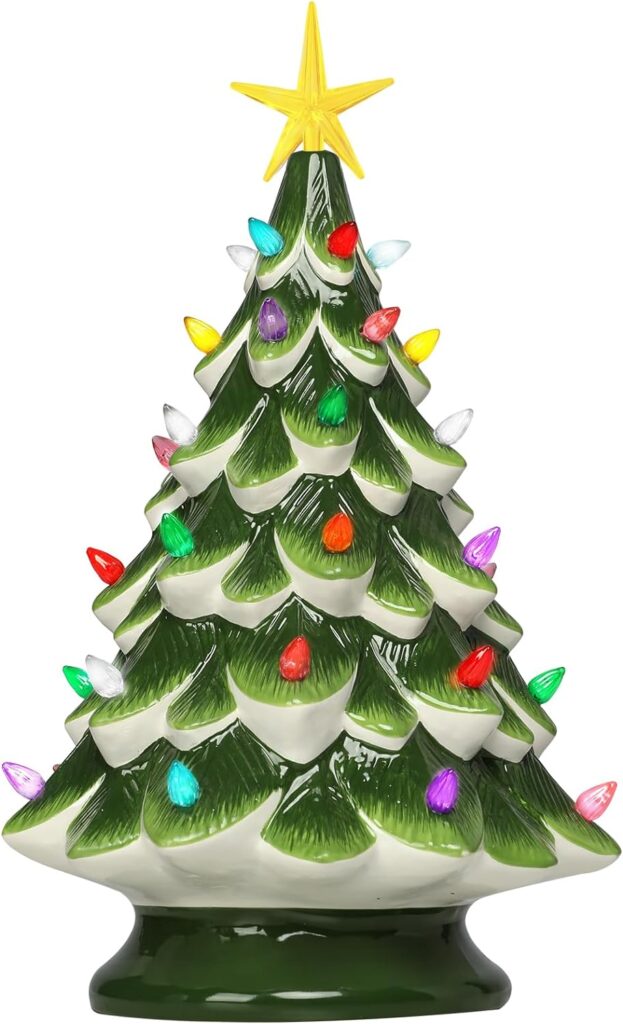 Ceramic Christmas Tree - 14.5 Tabletop Christmas Tree Decoration with Multicolored Lights and Star Treetop Battery Operated(Battery Not Included)