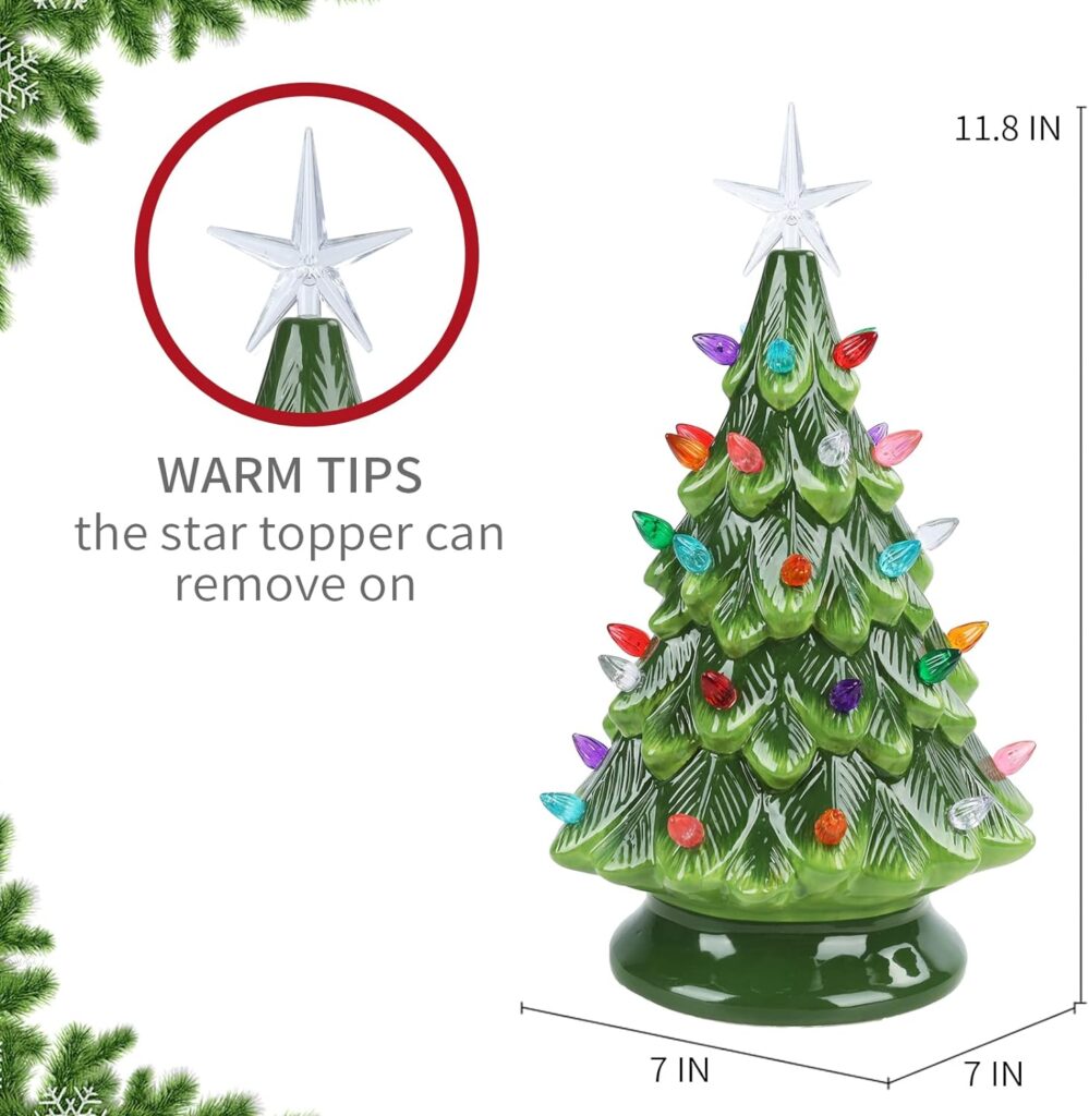 Ceramic Christmas Tree - 14.5 Tabletop Christmas Tree Decoration with Multicolored Lights and Star Treetop Battery Operated(Battery Not Included)