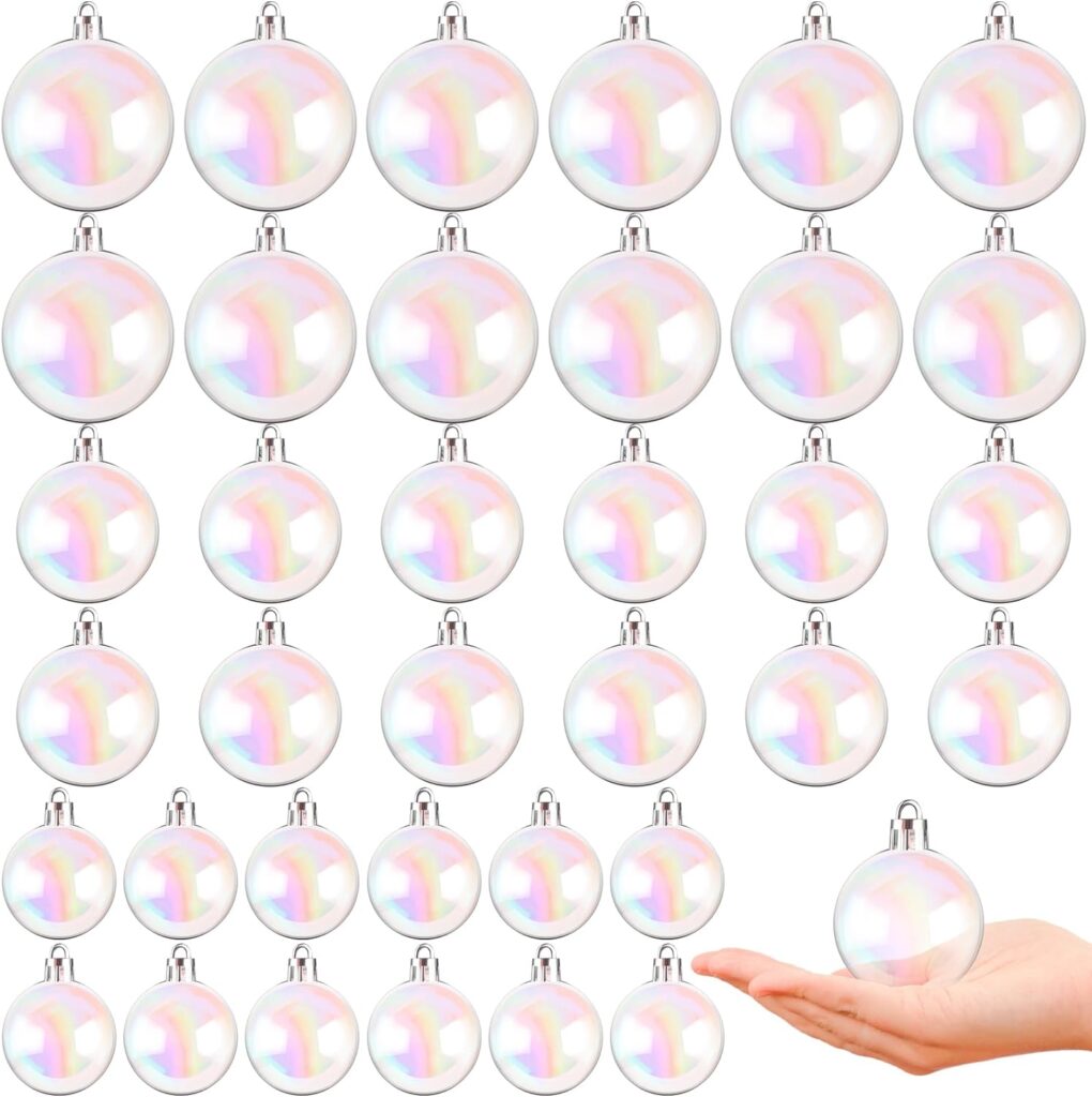 Christmas Iridescent Ornaments Balls 36 PCS,Christmas Decorations Indoor/Outdoor Plastic Set Clear Fillable Iridescent Christmas Ball Ornaments for Christmas Tree Wedding Party New Year DIY Supplies