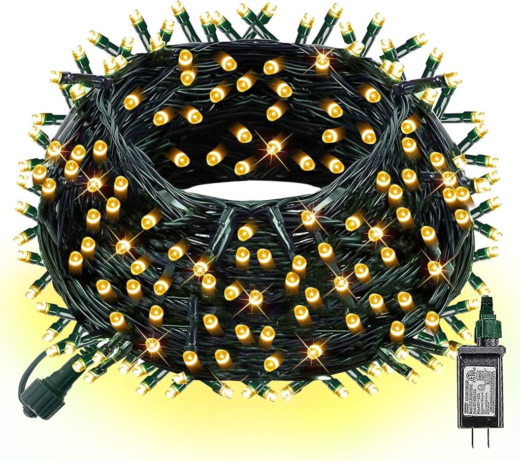 Dazzle Bright 300 LED Christmas String Lights, 100 FT Connectable Waterproof String Lights Green Wire with 8 Modes, Christmas Decorations for Indoor Outdoor Xmas Party Yard Garden (Warm White)