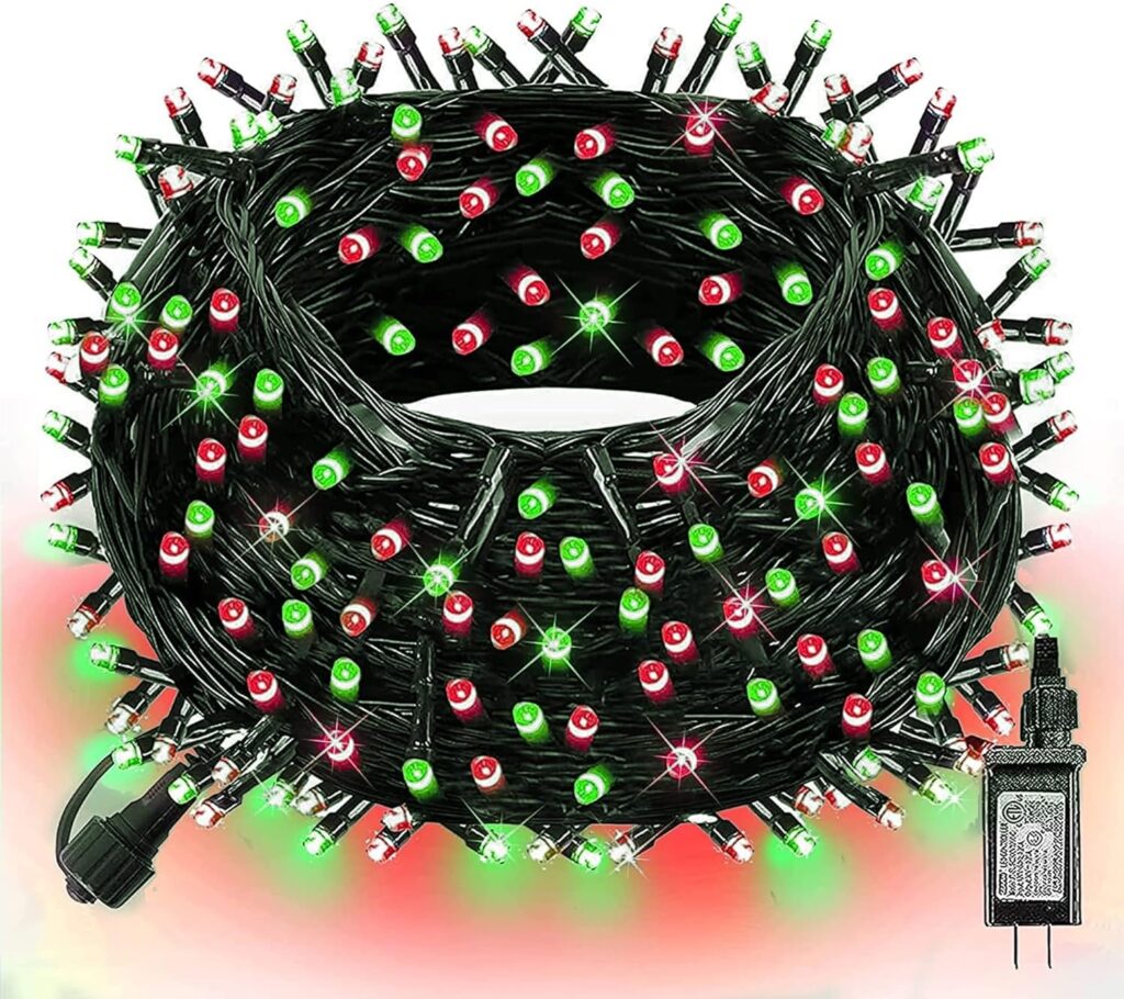 Dazzle Bright 300 LED Christmas String Lights, 100 FT Connectable Waterproof String Lights Green Wire with 8 Modes, Christmas Decorations for Indoor Outdoor Xmas Party Yard Garden (Warm White)