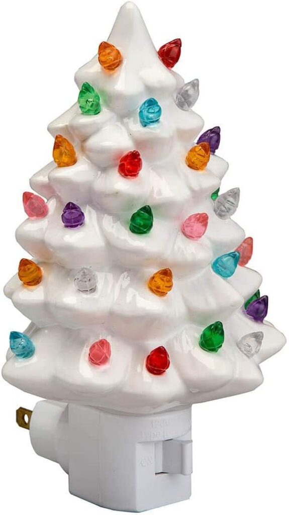 Decorative Ceramic Christmas Tree Night Light -White