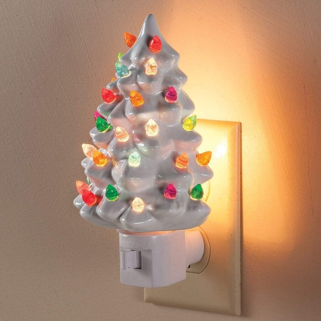 Decorative Ceramic Christmas Tree Night Light -White