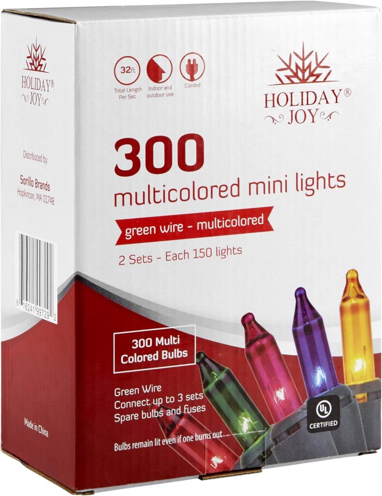 Holiday Joy Christmas Lights for Tree - 300 Count, Multicolor, Mini String Lights with Green Wire for Outdoor and Indoor Decorations