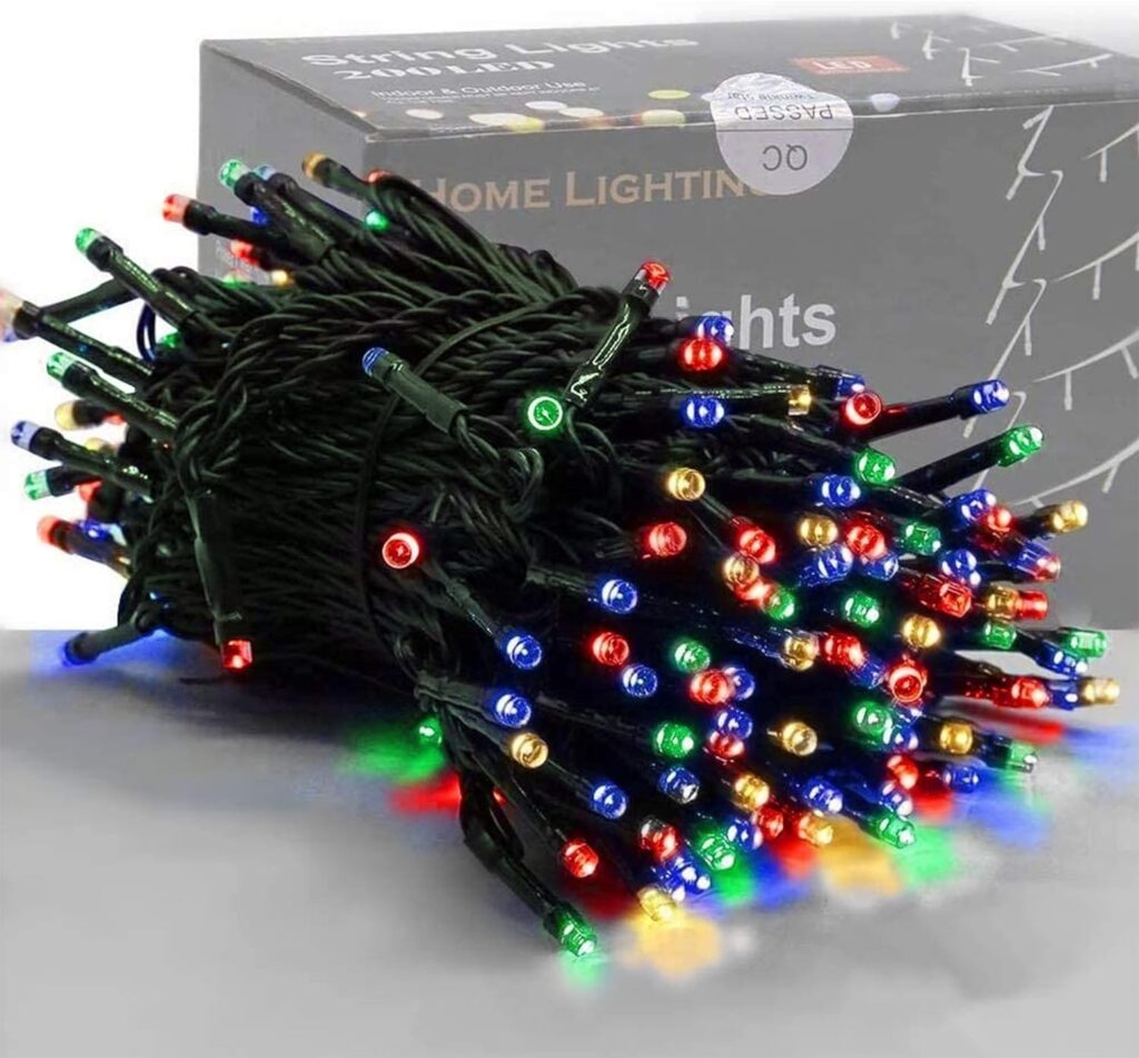 HOME LIGHTING 66ft Christmas Decorative Mini Lights, 200 LED Green Wire Fairy Starry String Lights Plug in, 8 Lighting Modes, for Indoor Outdoor Xmas Tree Wedding Party Decoration (Multicolor)