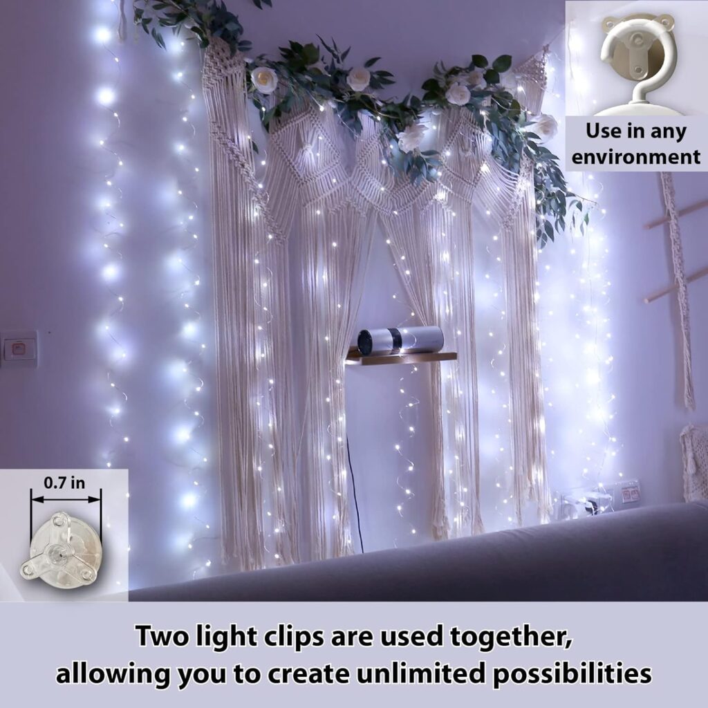 HXWEIYE 300LED Fairy Curtain Lights, 9.8x9.8Ft Warm White USB Plug in 8 Modes Christmas String Hanging Lights with Remote for Bedroom, Indoor, Outdoor, Weddings, Party