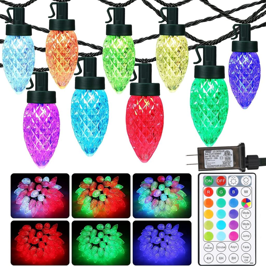 Joomer C9 Christmas Color Changing String Lights Outdoor Indoor,33ft 50LED Green Wire Christmas Tree Lights,32 Keys remote control Fairy Lights for Christmas Party Wedding Decoration