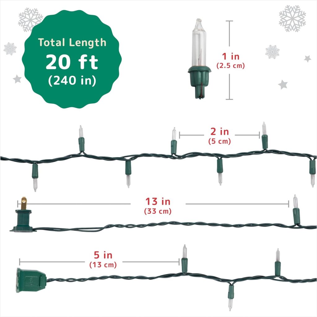 PREXTEX Christmas Lights (20 Feet, 100 Lights) - Clear White Christmas Tree Lights with Green Wire - Indoor/Outdoor String Lights - Warm White Twinkle Lights