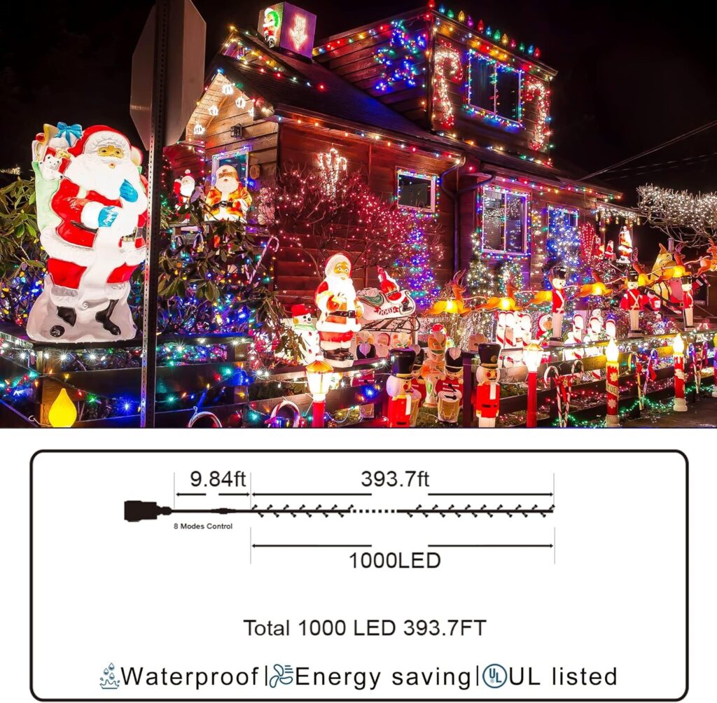 XURISEN 403FT Christmas Lights, 1000 LED Super Long String Lights 8 Modes  Memory Timer Plug in Twinkle Fairy Lights Decor for Home Xmas Party Wedding (1000LED 403 Ft Green Wire, Cool White)