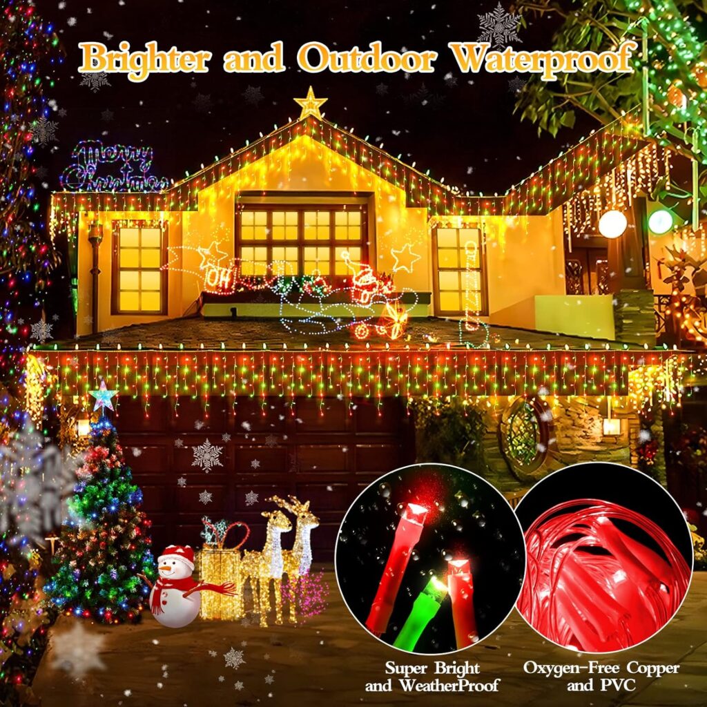 1600 LED 164FT Christmas Outdoor Lights Plug in 8 Modes with Timer Dimmable Christmas Decorations Waterproof Indoor Curtain String Lights for Roof Porch Garden Holiday Wedding Party Decor Red + Green