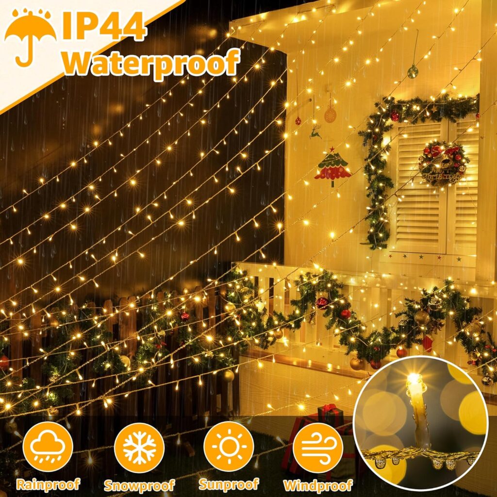 Ollny Christmas Lights Outdoor 800LED 262FT, Cool White Plug in String Light with Remote, 8 Modes IP44 Waterproof Timer Dimmable Fairy Lights for Indoor Outside Bedroom House